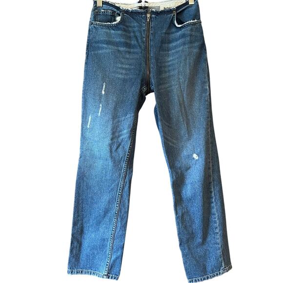 Reformation Women's Crotch Zip Jeans Cropped Tapered Fit Two Tone Blue Size 26 - Picture 1 of 12
